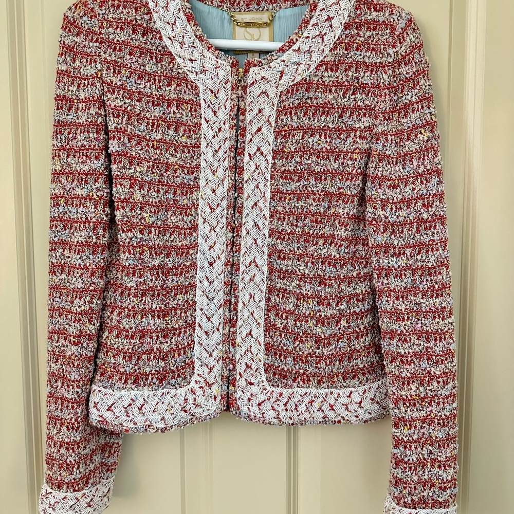 ST. JOHN COUTURE zip-front knit  tweed jacket size 8